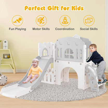 9 in 1 Baby Indoor Playground Slide and Climber Playset for Kids-Grey and White