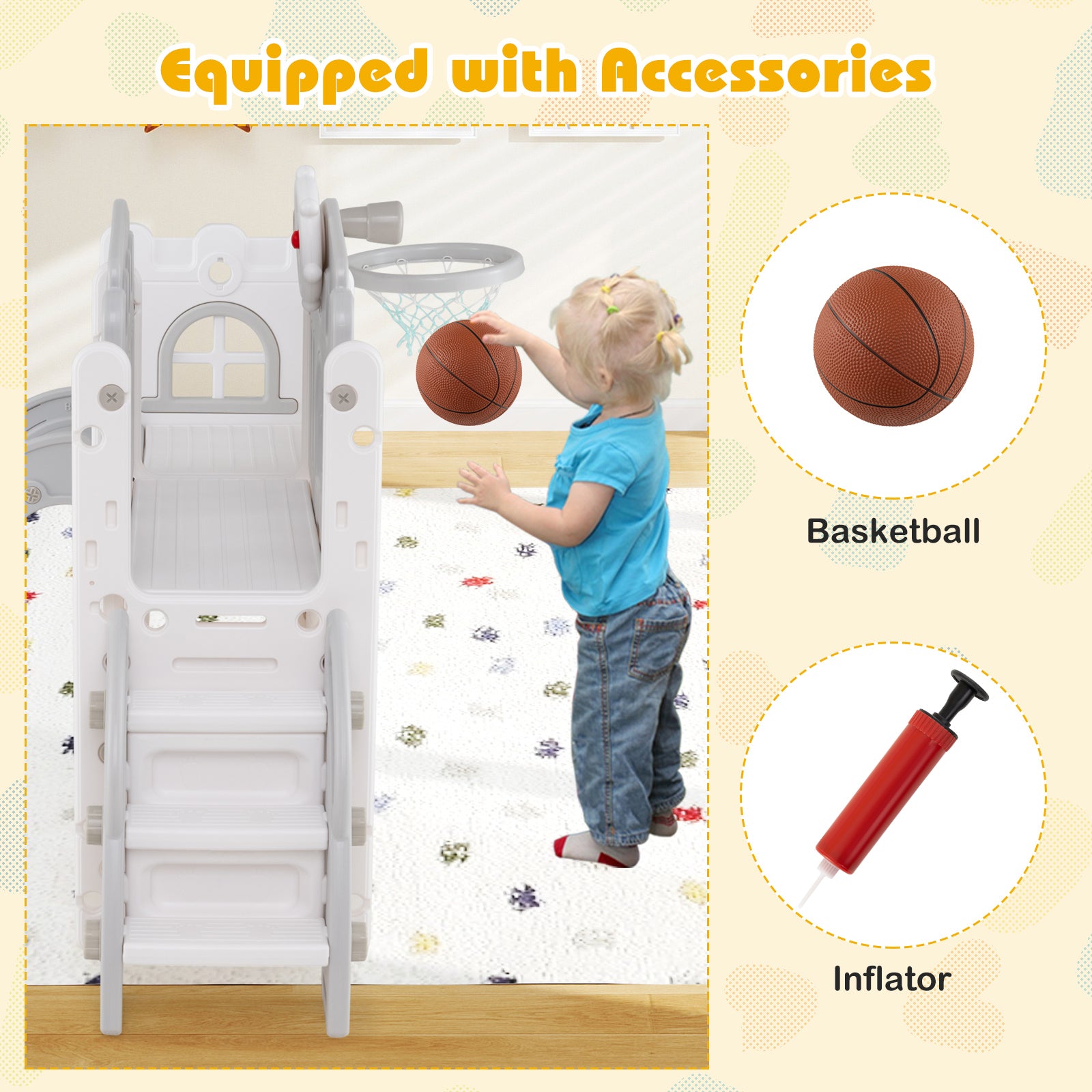 9 in 1 Baby Indoor Playground Slide and Climber Playset for Kids-Grey and White