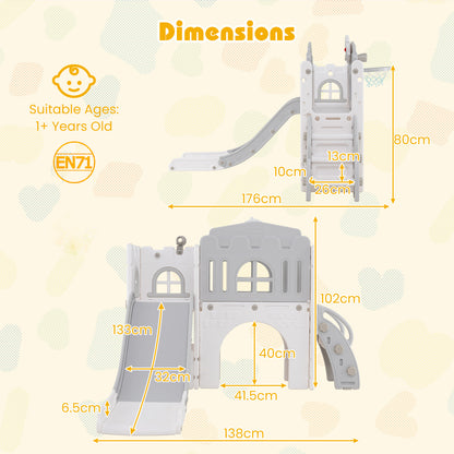 9 in 1 Baby Indoor Playground Slide and Climber Playset for Kids-Grey and White