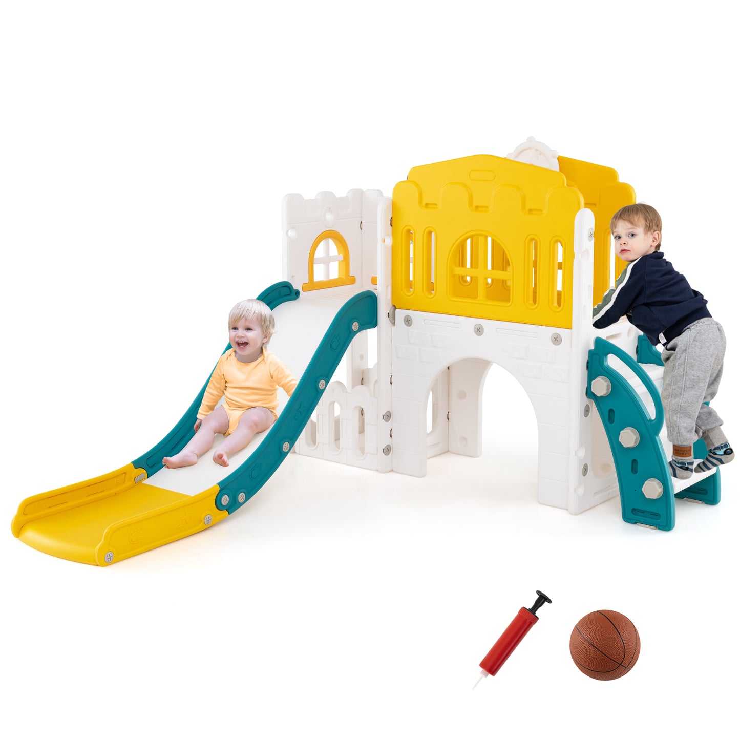 9 in 1 Baby Indoor Playground Slide and Climber Playset for Kids-Yellow and Green