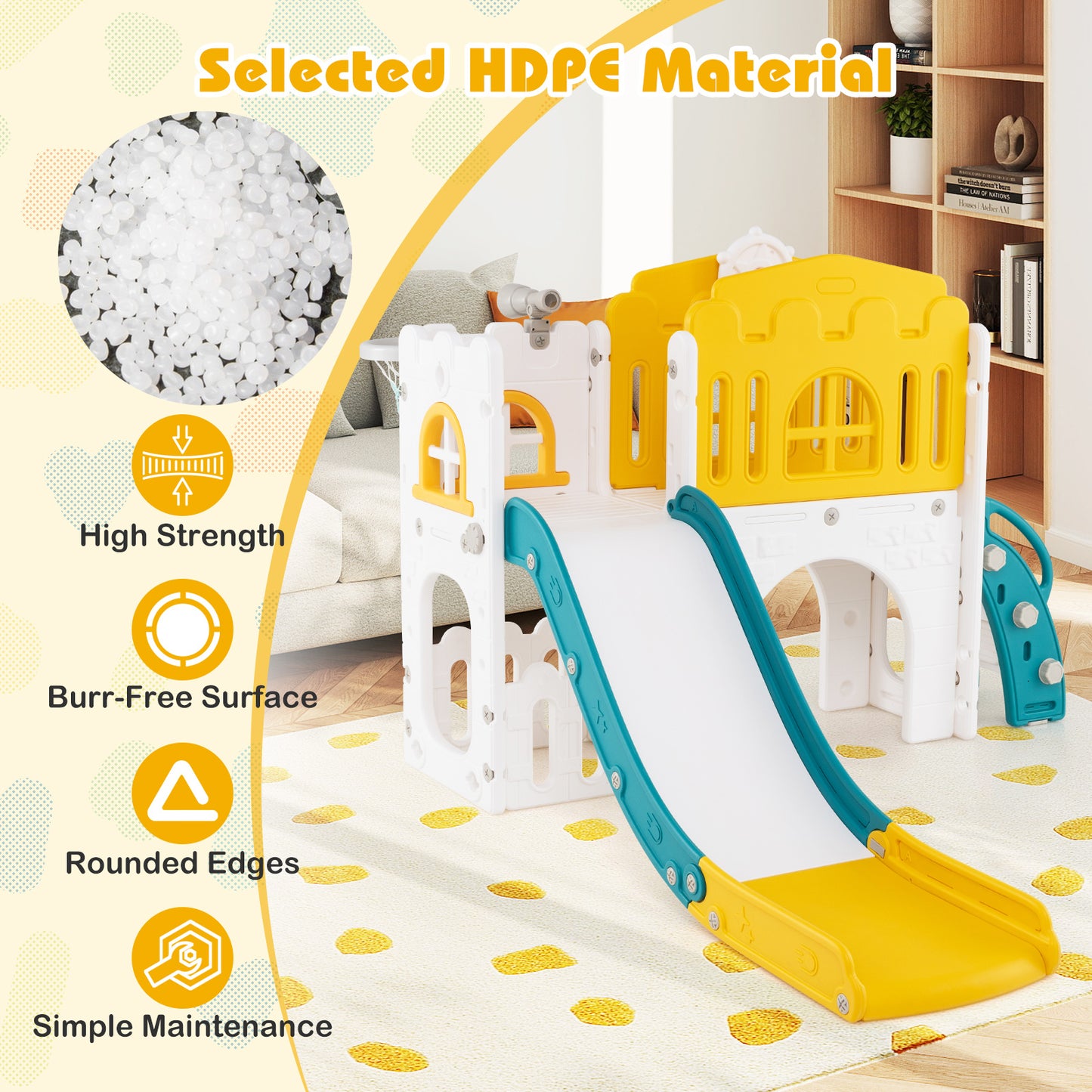9 in 1 Baby Indoor Playground Slide and Climber Playset for Kids-Yellow and Green