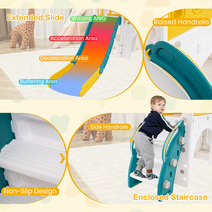 9 in 1 Baby Indoor Playground Slide and Climber Playset for Kids-Yellow and Green