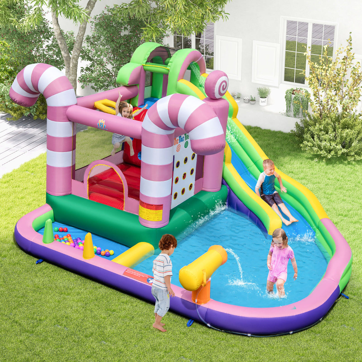 9-in-1 Sweet Candy Inflatable Water Slide Bounce House with Slide (with Blower)