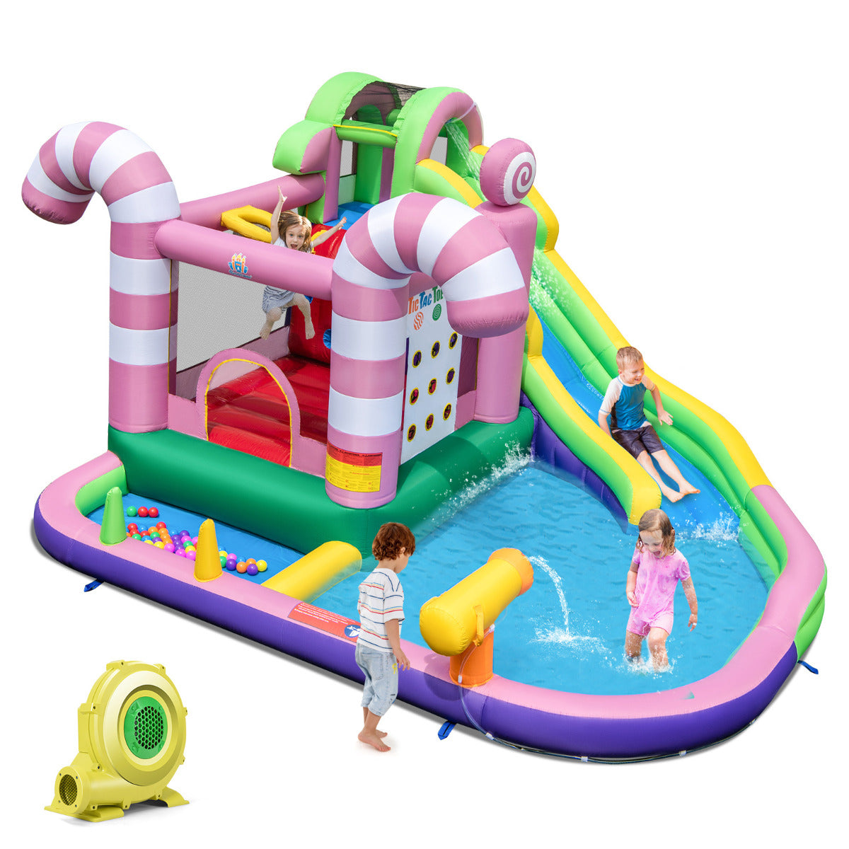 9-in-1 Sweet Candy Inflatable Water Slide Bounce House with Slide (with Blower)