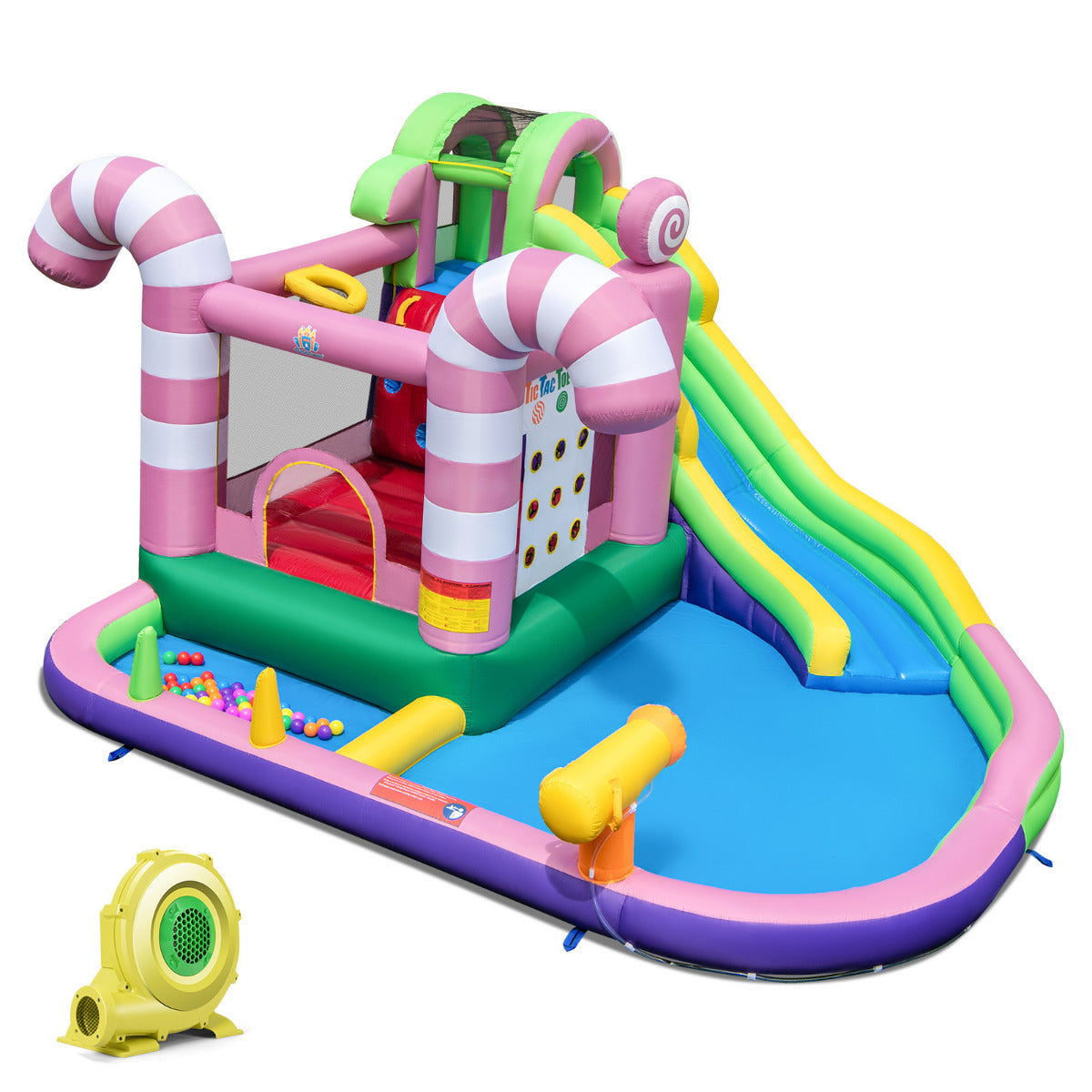 9-in-1 Sweet Candy Inflatable Water Slide Bounce House with Slide (with Blower)
