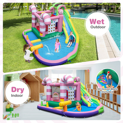 9-in-1 Sweet Candy Inflatable Water Slide Bounce House with Slide (with Blower)