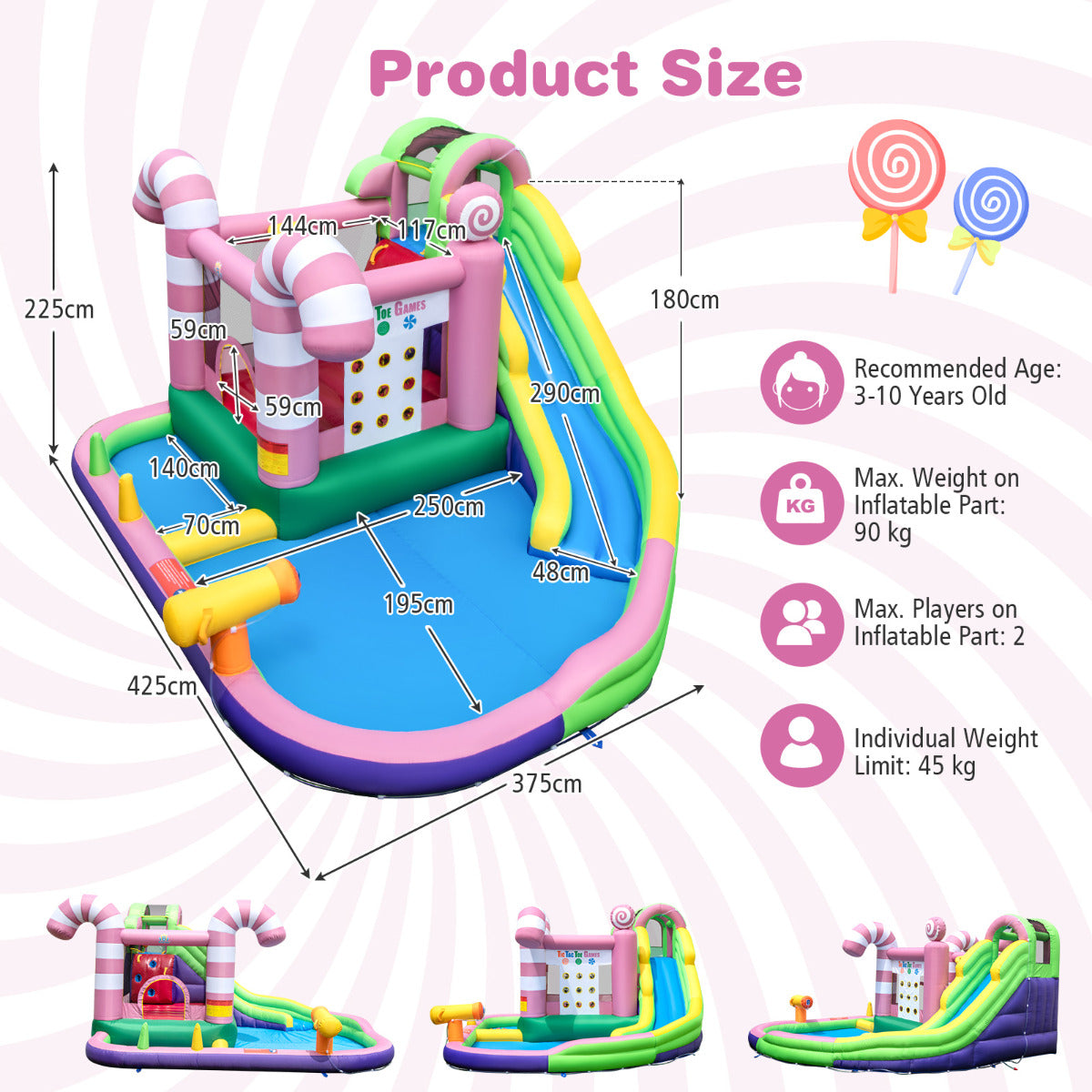 9-in-1 Sweet Candy Inflatable Water Slide Bounce House with Slide (with Blower)