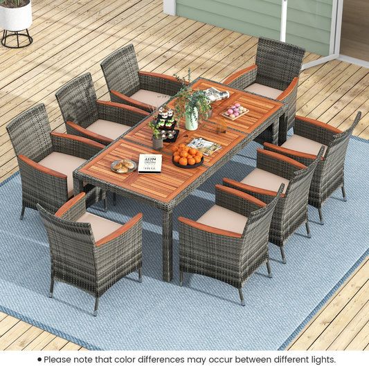 Costway 9 Pieces Patio Wicker Dining Set with Removable Cushions and Umbrella Hole