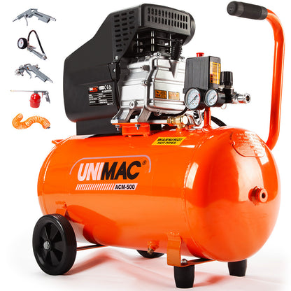 Portable Electric Air Compressor, 50L 3HP, with 5pc Air Tool Kit, 12m Hose