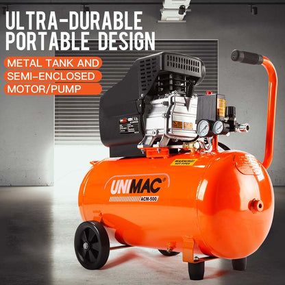 Portable Electric Air Compressor, 50L 3HP, with 5pc Air Tool Kit, 12m Hose