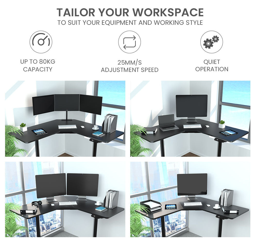 98m x 98m x 48m Dual-Motor 80kg Load Adjustable Electric Corner Standing Desk