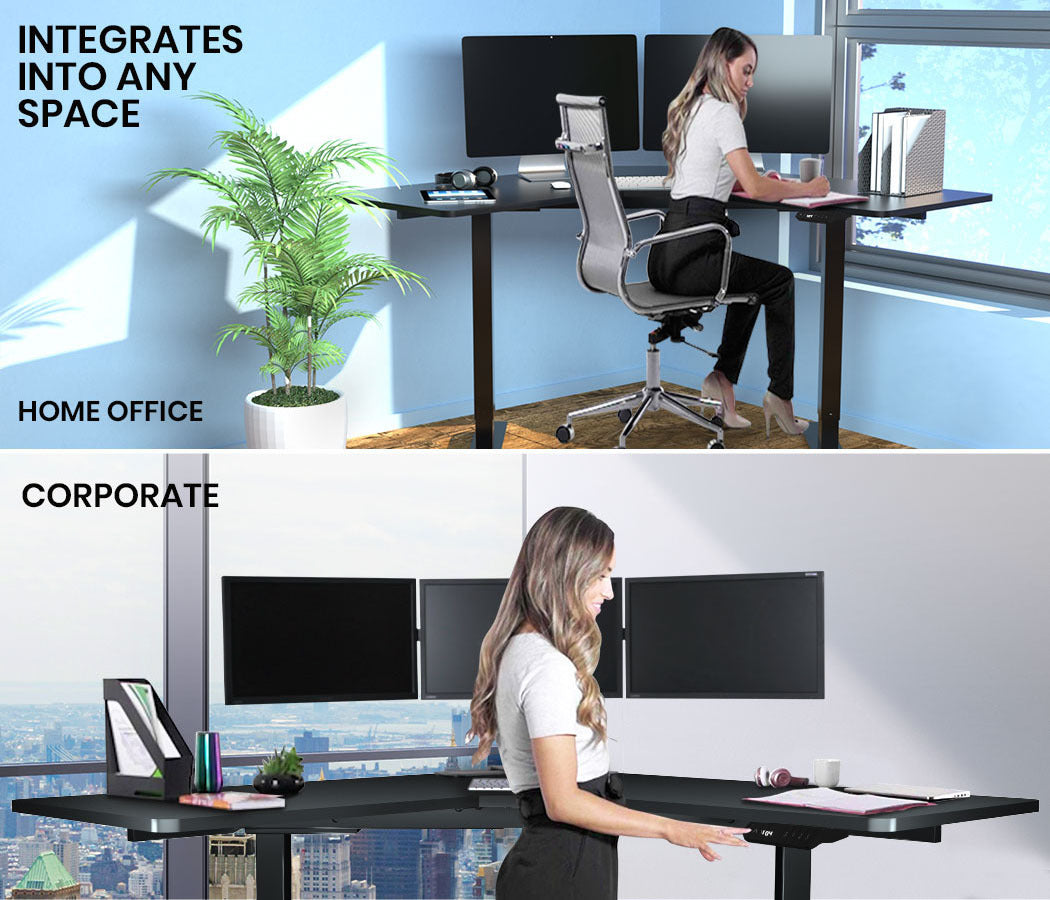 98m x 98m x 48m Dual-Motor 80kg Load Adjustable Electric Corner Standing Desk
