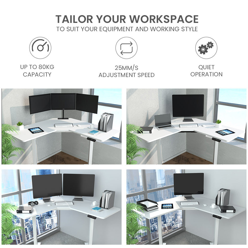 Adjustable Electric Corner Desk with Dual Motors, 0.98m x 0.98m Surface, 80kg Load