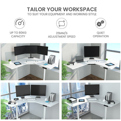 Adjustable Electric Corner Desk with Dual Motors, 0.98m x 0.98m Surface, 80kg Load