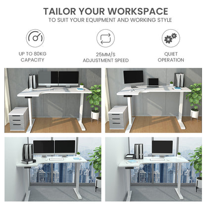 L-Shaped Dual Motor Adjustable Sit-Stand Desk, 1.45m Wide, 80kg Load Capacity