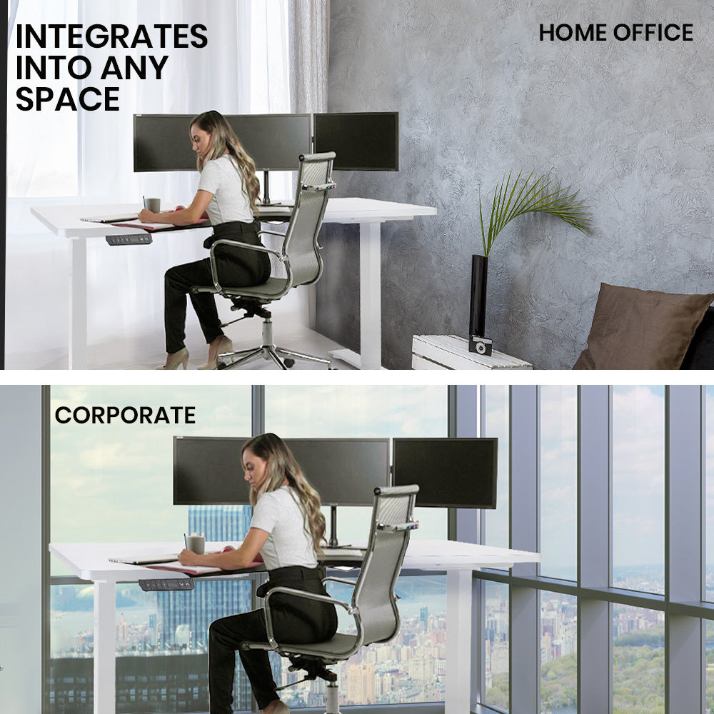 L-Shaped Dual Motor Adjustable Sit-Stand Desk, 1.45m Wide, 80kg Load Capacity