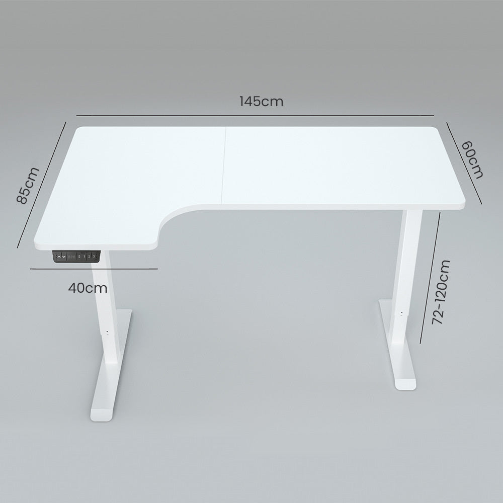L-Shaped Dual Motor Adjustable Sit-Stand Desk, 1.45m Wide, 80kg Load Capacity