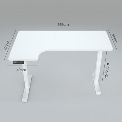 L-Shaped Dual Motor Adjustable Sit-Stand Desk, 1.45m Wide, 80kg Load Capacity