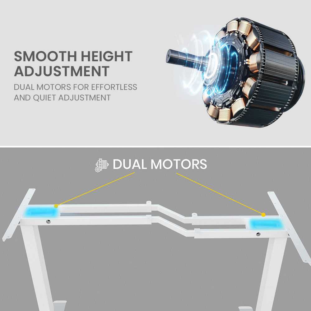 L-Shaped Dual Motor Adjustable Sit-Stand Desk, 1.45m Wide, 80kg Load Capacity