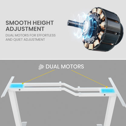 L-Shaped Dual Motor Adjustable Sit-Stand Desk, 1.45m Wide, 80kg Load Capacity