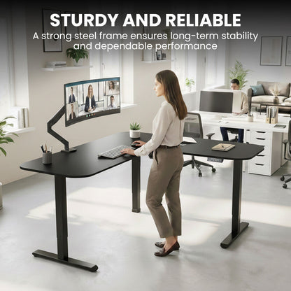 Corner Standing Desk, 160x140cm, 72-118cm Sit to Stand Up Electric Height Adjustable, Black