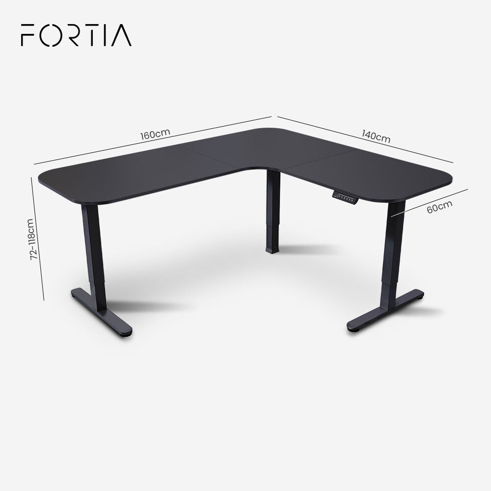Corner Standing Desk, 160x140cm, 72-118cm Sit to Stand Up Electric Height Adjustable, Black
