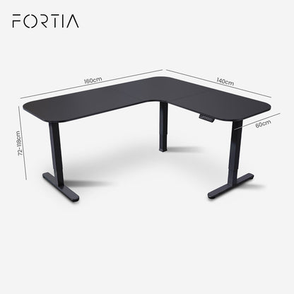Corner Standing Desk, 160x140cm, 72-118cm Sit to Stand Up Electric Height Adjustable, Black