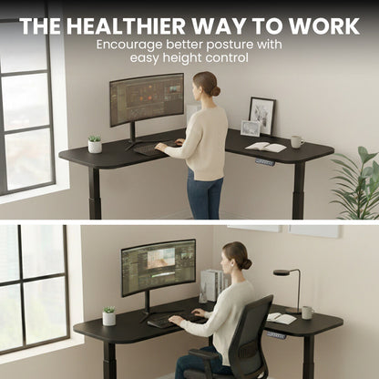 Corner Standing Desk, 160x140cm, 72-118cm Sit to Stand Up Electric Height Adjustable, Black