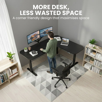 Corner Standing Desk, 160x140cm, 72-118cm Sit to Stand Up Electric Height Adjustable, Black