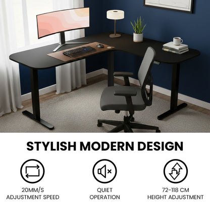 Corner Standing Desk, 160x140cm, 72-118cm Sit to Stand Up Electric Height Adjustable, Black