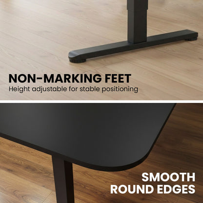 Corner Standing Desk, 160x140cm, 72-118cm Sit to Stand Up Electric Height Adjustable, Black