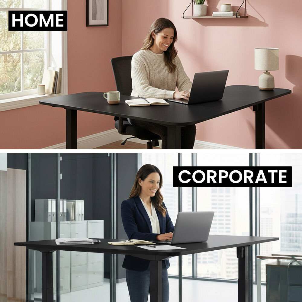 Corner Standing Desk, 160x140cm, 72-118cm Sit to Stand Up Electric Height Adjustable, Black