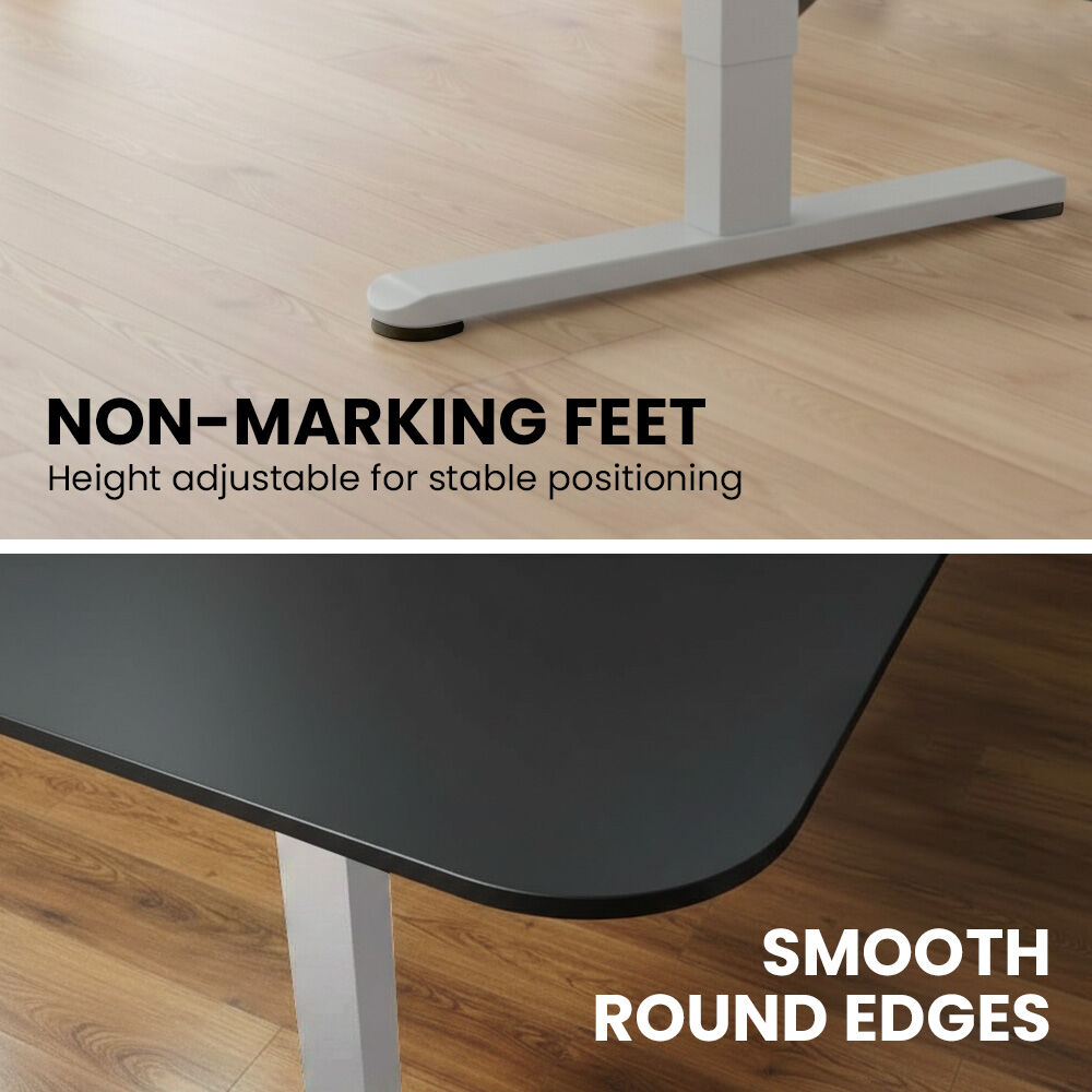 Corner Standing Desk, 160x140cm, 72-118cm Sit to Stand Up Electric Height Adjustable, Black Desktop/Silver Frame