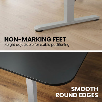 Corner Standing Desk, 160x140cm, 72-118cm Sit to Stand Up Electric Height Adjustable, Black Desktop/Silver Frame