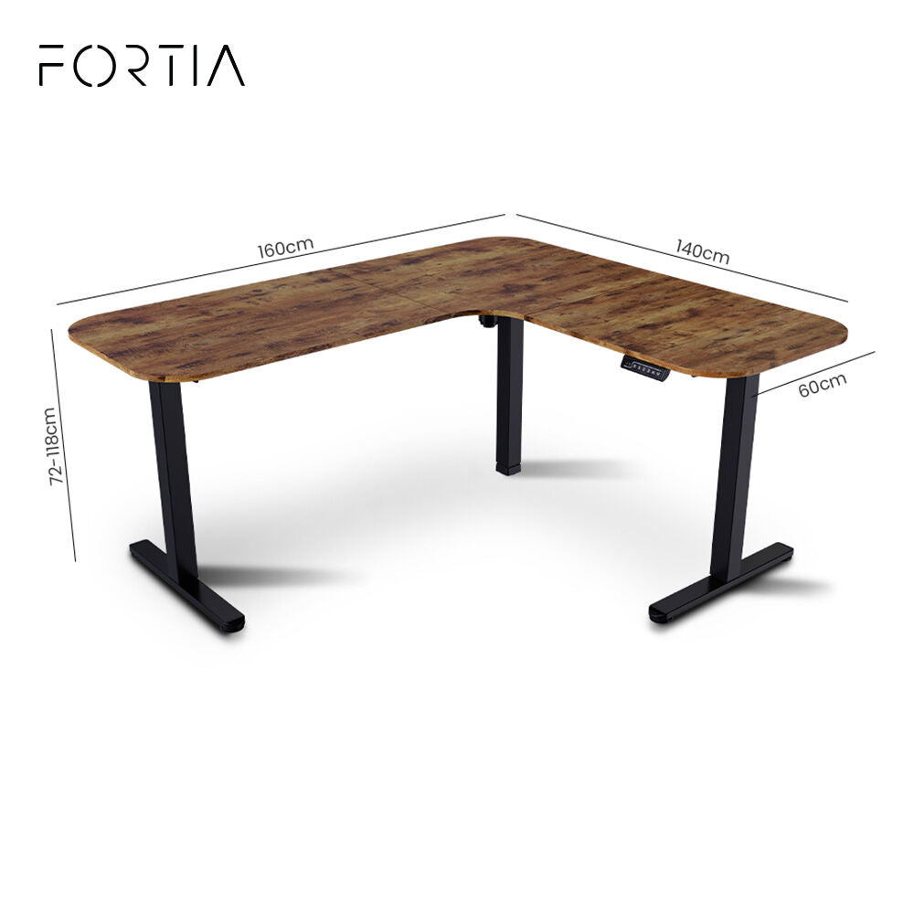 Corner Standing Desk, 160x140cm, 72-118cm Sit to Stand Up Electric Height Adjustable, Walnut Style Desktop/Black Frame