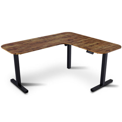 Corner Standing Desk, 160x140cm, 72-118cm Sit to Stand Up Electric Height Adjustable, Walnut Style Desktop/Black Frame
