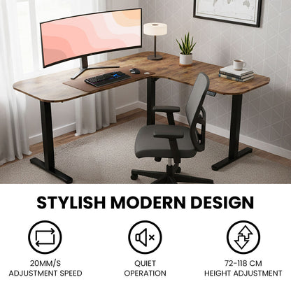 Corner Standing Desk, 160x140cm, 72-118cm Sit to Stand Up Electric Height Adjustable, Walnut Style Desktop/Black Frame
