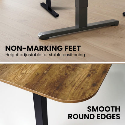 Corner Standing Desk, 160x140cm, 72-118cm Sit to Stand Up Electric Height Adjustable, Walnut Style Desktop/Black Frame