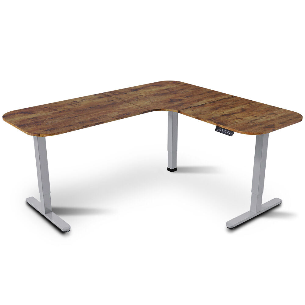 Corner Standing Desk, 160x140cm, 72-118cm Sit to Stand Up Electric Height Adjustable, Walnut Style Desktop/Silver Frame