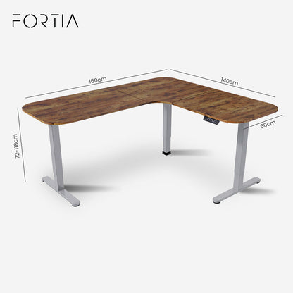 Corner Standing Desk, 160x140cm, 72-118cm Sit to Stand Up Electric Height Adjustable, Walnut Style Desktop/Silver Frame