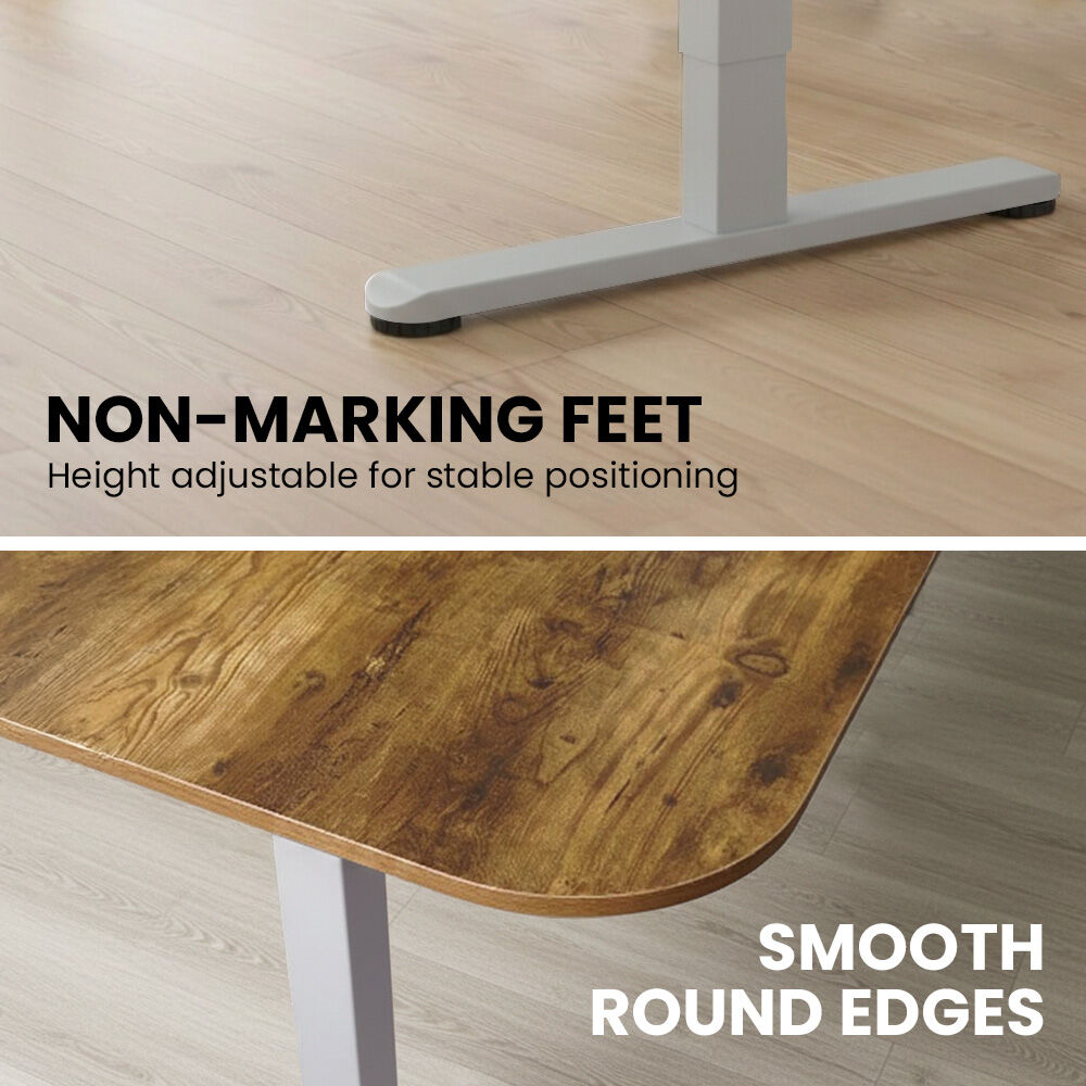 Corner Standing Desk, 160x140cm, 72-118cm Sit to Stand Up Electric Height Adjustable, Walnut Style Desktop/Silver Frame