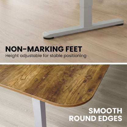 Corner Standing Desk, 160x140cm, 72-118cm Sit to Stand Up Electric Height Adjustable, Walnut Style Desktop/Silver Frame