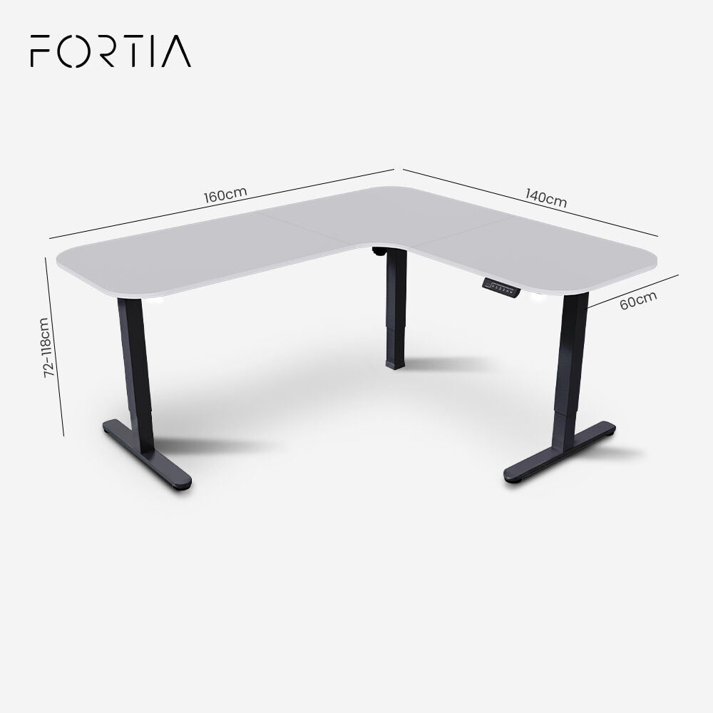 Corner Standing Desk, 160x140cm, 72-118cm Sit to Stand Up Electric Height Adjustable, White Desktop/Black Frame