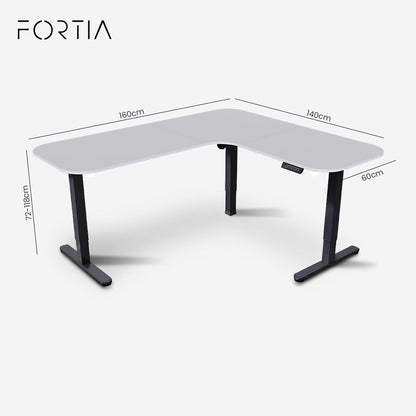 Corner Standing Desk, 160x140cm, 72-118cm Sit to Stand Up Electric Height Adjustable, White Desktop/Black Frame