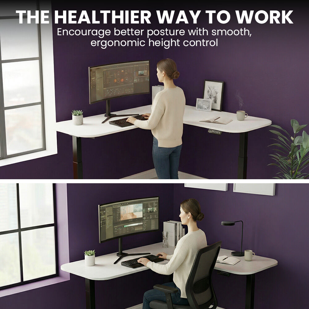 Corner Standing Desk, 160x140cm, 72-118cm Sit to Stand Up Electric Height Adjustable, White Desktop/Black Frame