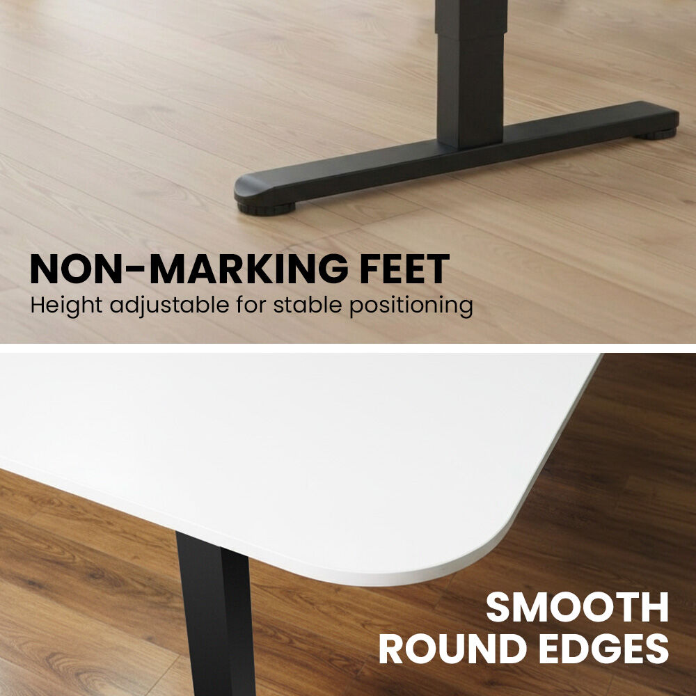 Corner Standing Desk, 160x140cm, 72-118cm Sit to Stand Up Electric Height Adjustable, White Desktop/Black Frame
