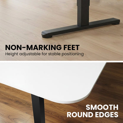 Corner Standing Desk, 160x140cm, 72-118cm Sit to Stand Up Electric Height Adjustable, White Desktop/Black Frame