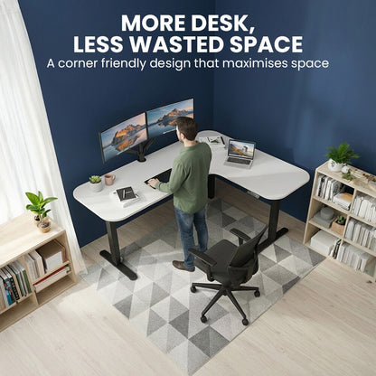 Corner Standing Desk, 160x140cm, 72-118cm Sit to Stand Up Electric Height Adjustable, White Desktop/Black Frame