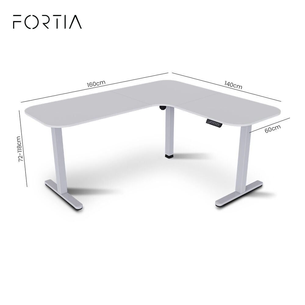 Corner Standing Desk, 160x140cm, 72-118cm Sit to Stand Up Electric Height Adjustable, White Desktop/Silver Frame