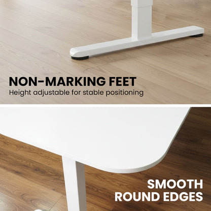 Corner Standing Desk, 160x140cm, 72-118cm Sit to Stand Up Electric Height Adjustable, White Desktop/Silver Frame